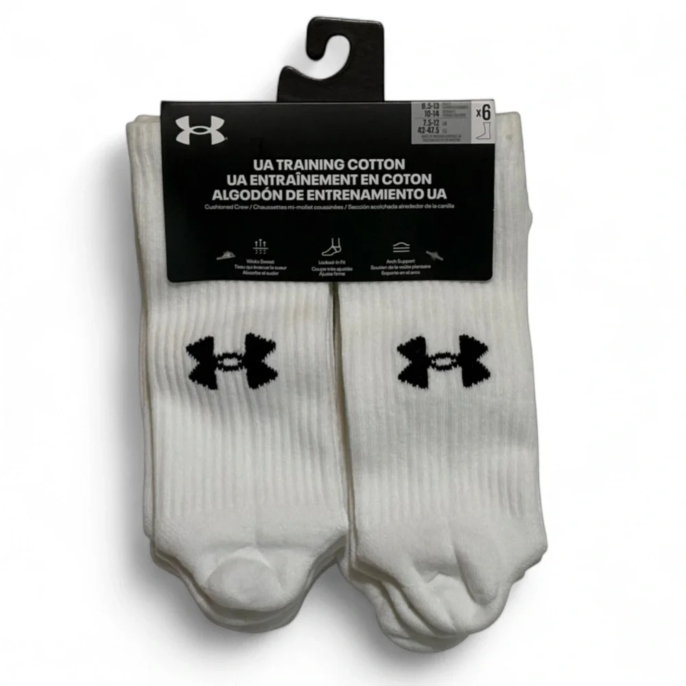 Under Armour UA Training Cotton Cushioned white crew socks 6 pack